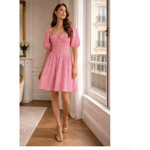 Abercrombie & Fitch Pink Ditsy Floral Smocked Puff Sleeve Mini Dress XXS 2818